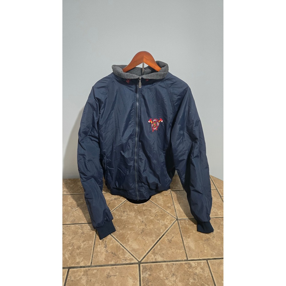 Holloway Randall Fire Dept Bomber Jacket Navy Blue Fleece Lined Mens XL Long